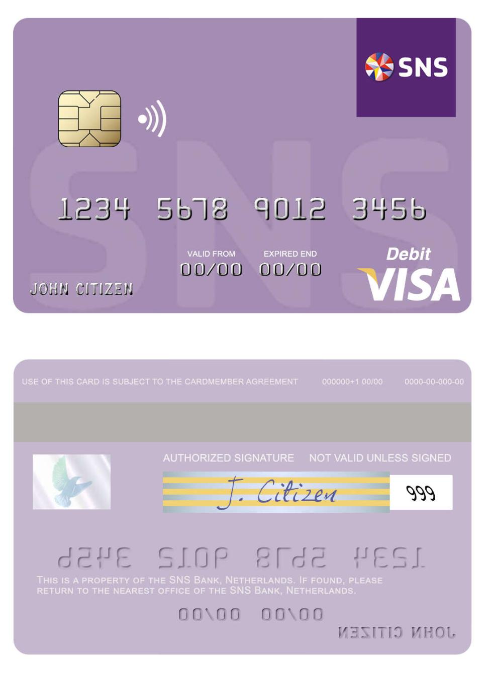 Netherlands SNS Bank visa debit card